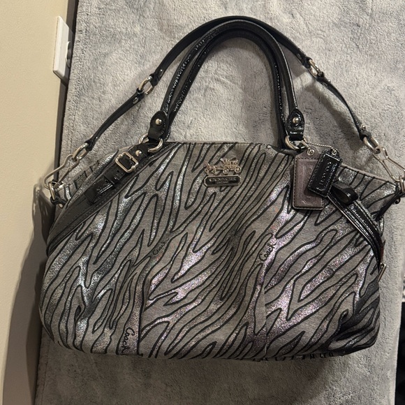 Coach Handbags - Coach Madison Large Sophia Zebra Jacquard Print Satchel • Silver Lurex